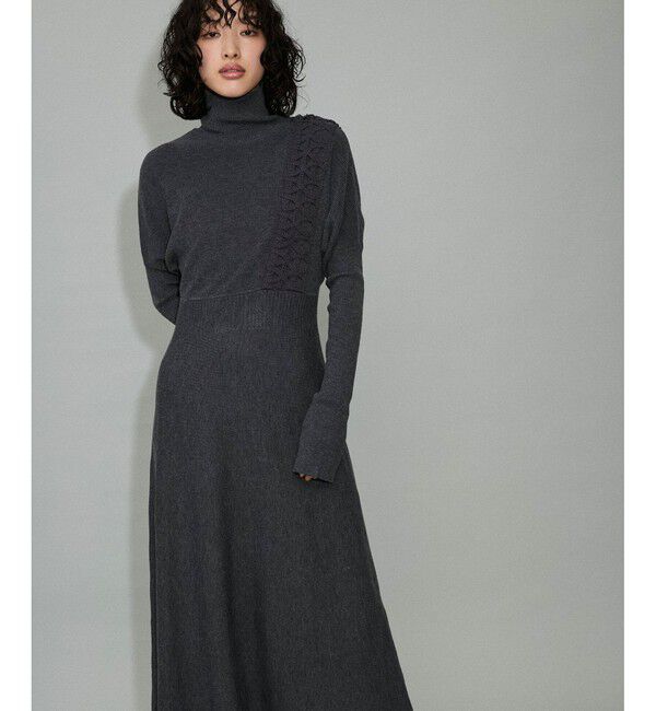 ADAM ET ROPE'「【WEB限定】・【サステナブル】・【洗える】レースコンビタートルニットワンピース」|ワンピース|チャコール