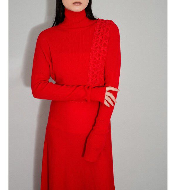 ADAM ET ROPE'「【WEB限定】・【サステナブル】・【洗える】レースコンビタートルニットワンピース」|ワンピース|赤メイン