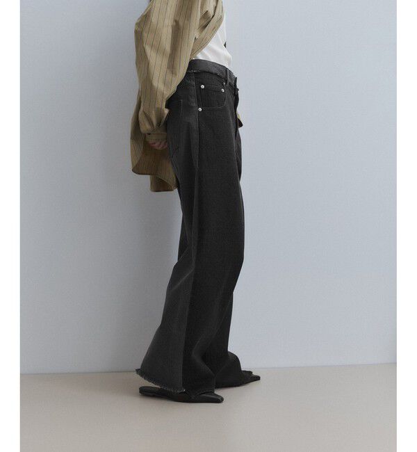 ADAM ET ROPE'「【WEB限定】イレギュラーヘムワイドストレートパンツ」|チノ|ブラック(01)