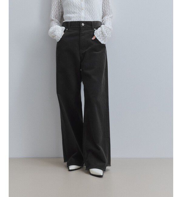 ADAM ET ROPE'「【WEB限定】イレギュラーヘムワイドストレートパンツ」|チノ|チャコール(06)