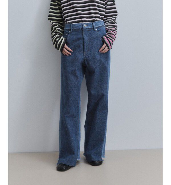 ADAM ET ROPE'「【WEB限定】イレギュラーヘムワイドストレートパンツ」|チノ|ブルー系(45)