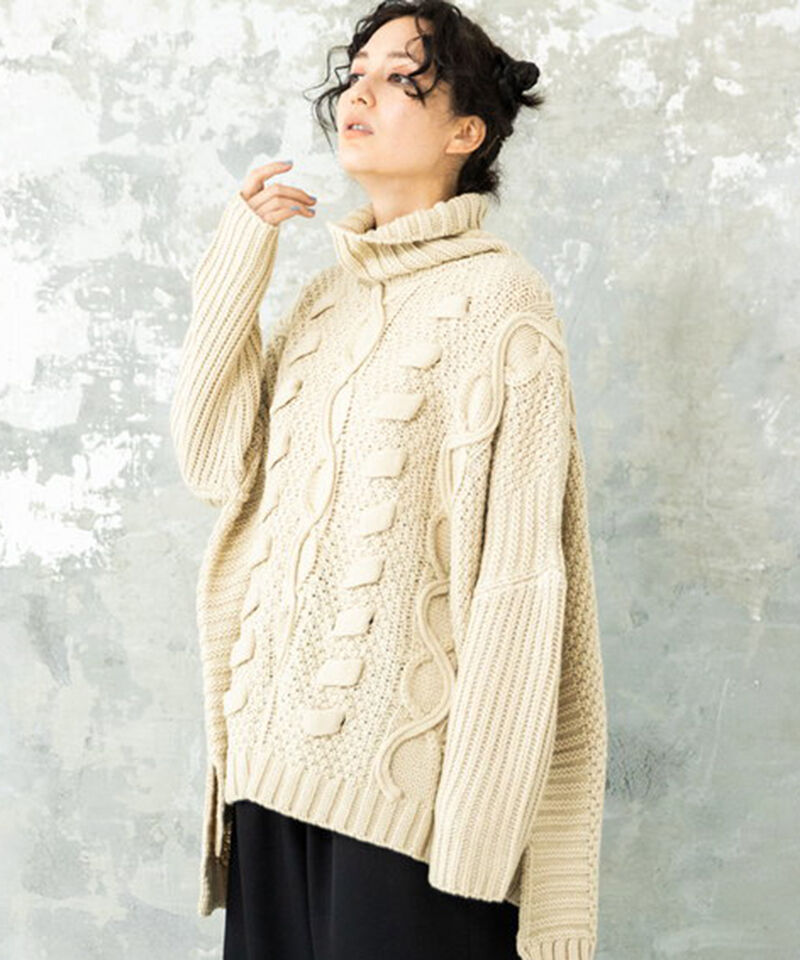  「模様編タートルニットプルオーバー」|ニット・セーター|L.BEIGE
