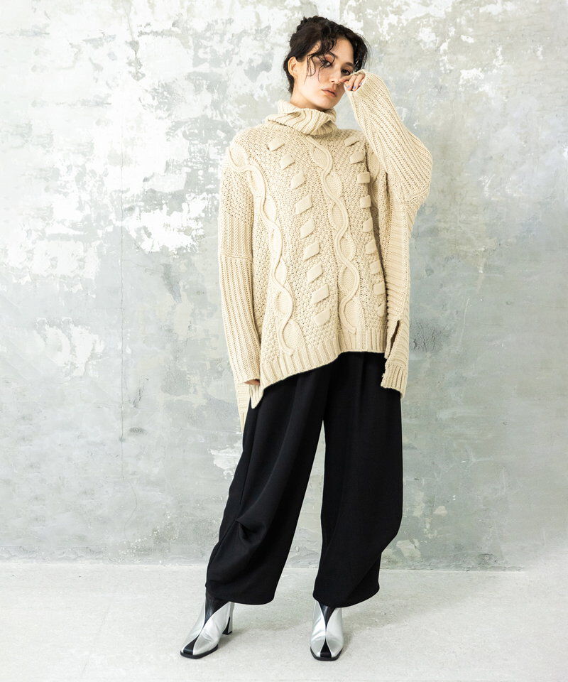  「模様編タートルニットプルオーバー」|ニット・セーター|