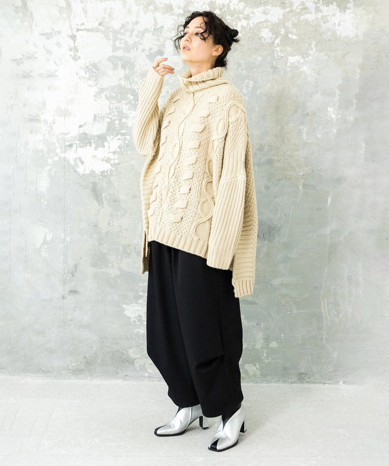  「模様編タートルニットプルオーバー」|ニット・セーター|