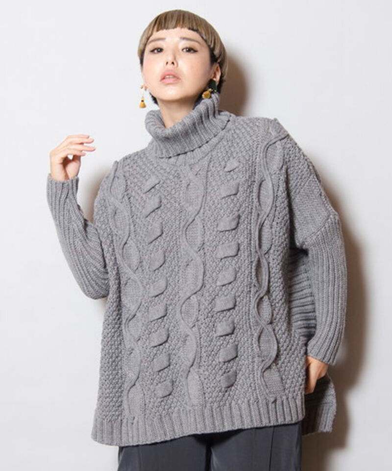  「模様編タートルニットプルオーバー」|ニット・セーター|GRAY