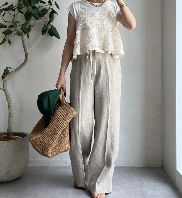  「リネン紐ドロストパンツ」|チノ|