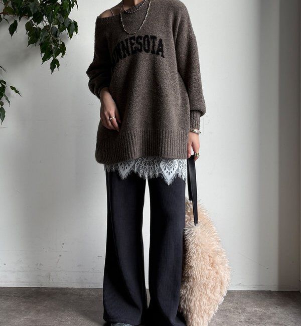  「ニットコーデュロイセミフレアイージーパンツ」|チノ|