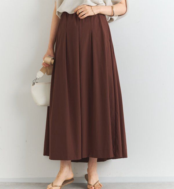  「《夏に快適・セットアップ対応◎》撥水加工・接触冷感タックギャザーフレアスカート」|スカート|ブラウン