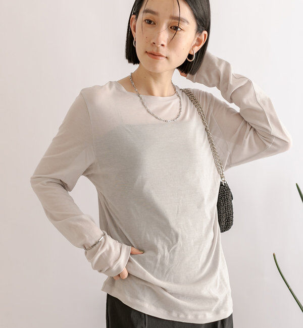  「【MONN.:.(モン)】シアーロンT」|Tシャツ・カットソー|ライトグレー