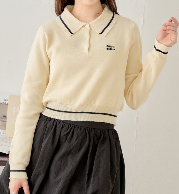  「ロゴ刺繍長袖ポロ」|ニット・セーター|