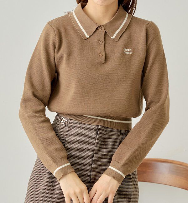  「ロゴ刺繍長袖ポロ」|ニット・セーター|