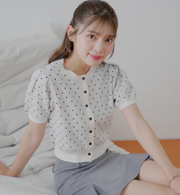  「5分袖ドットクルーコンパクトカーディガン」|カーディガン|