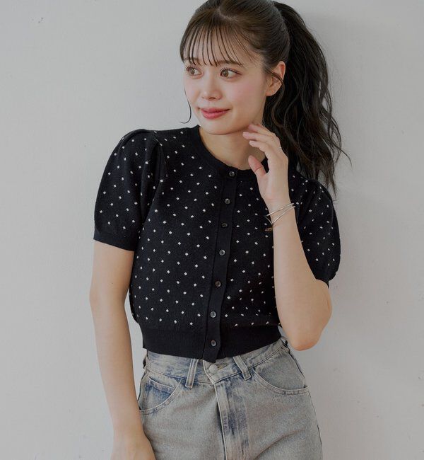  「5分袖ドットクルーコンパクトカーディガン」|カーディガン|