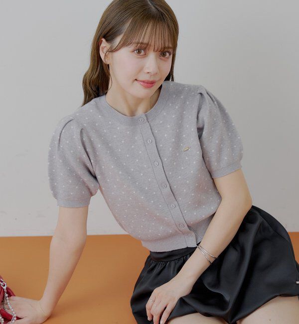  「5分袖ドットクルーコンパクトカーディガン」|カーディガン|