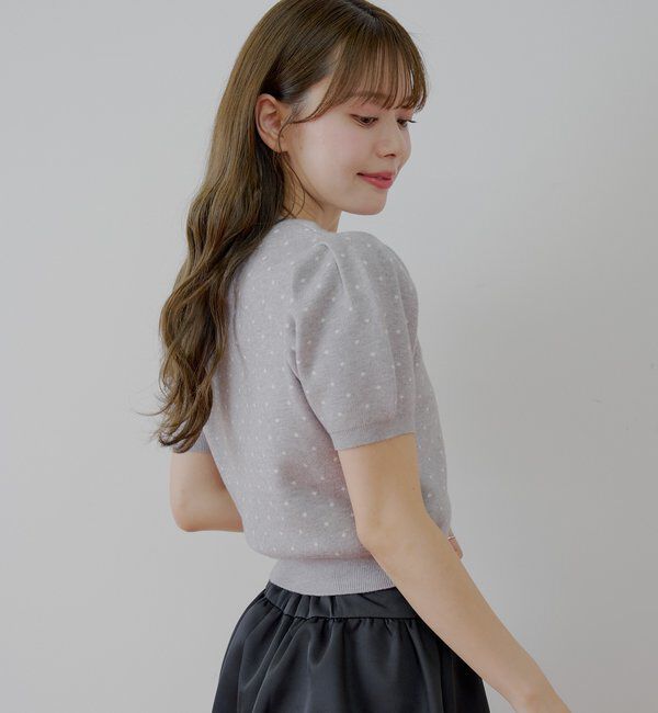 「5分袖ドットクルーコンパクトカーディガン」|カーディガン|