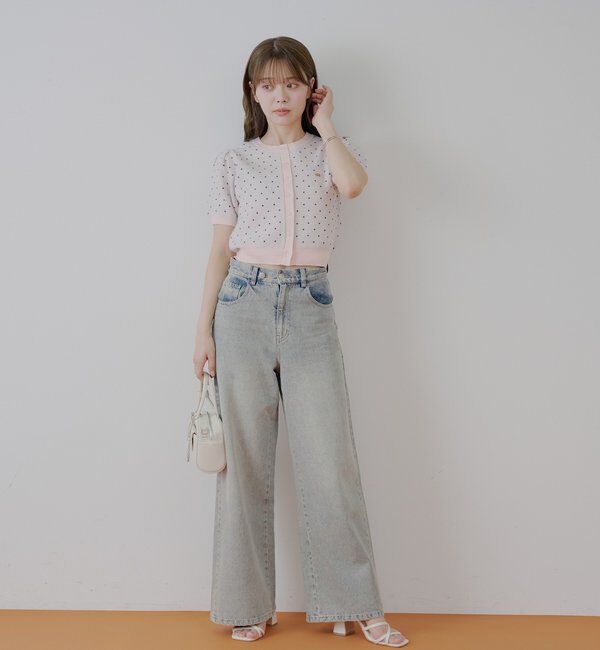  「5分袖ドットクルーコンパクトカーディガン」|カーディガン|