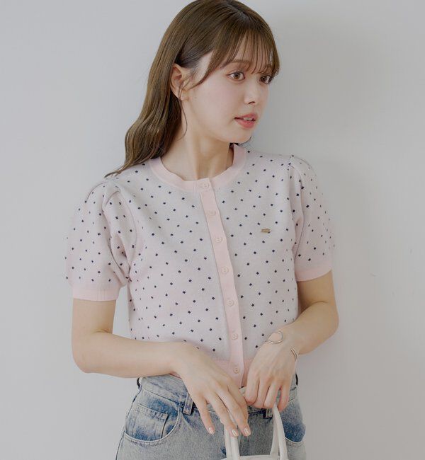  「5分袖ドットクルーコンパクトカーディガン」|カーディガン|