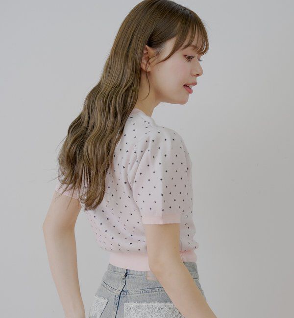  「5分袖ドットクルーコンパクトカーディガン」|カーディガン|