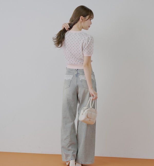  「5分袖ドットクルーコンパクトカーディガン」|カーディガン|