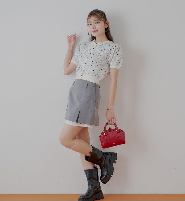  「5分袖ドットクルーコンパクトカーディガン」|カーディガン|