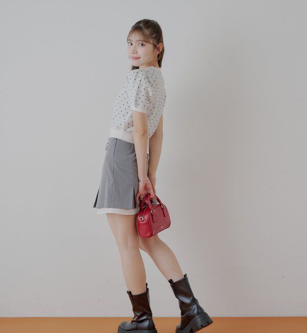  「5分袖ドットクルーコンパクトカーディガン」|カーディガン|