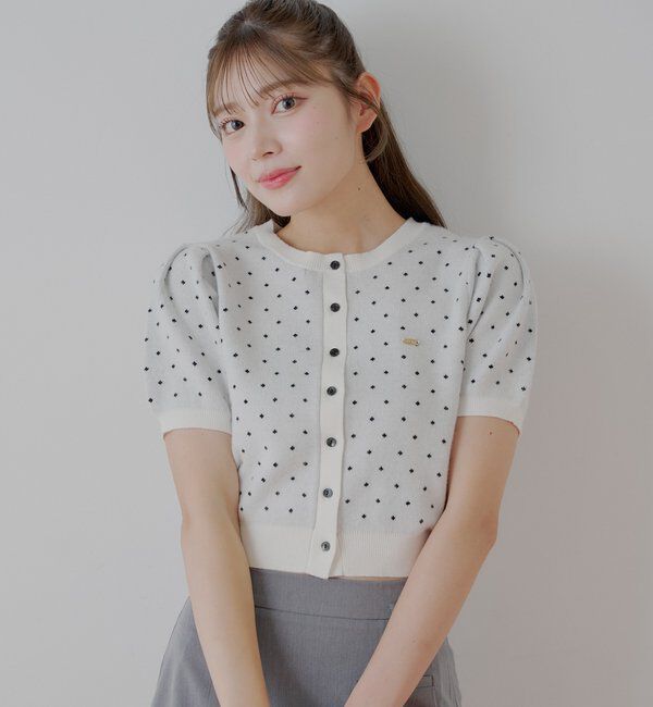  「5分袖ドットクルーコンパクトカーディガン」|カーディガン|