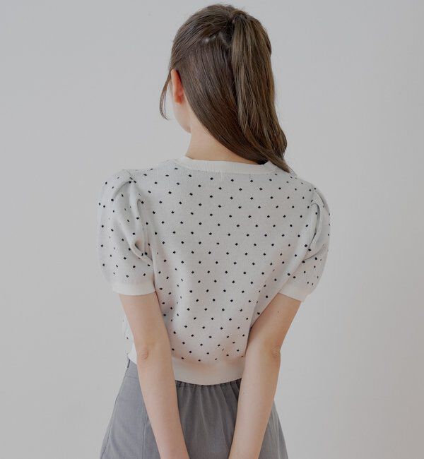  「5分袖ドットクルーコンパクトカーディガン」|カーディガン|