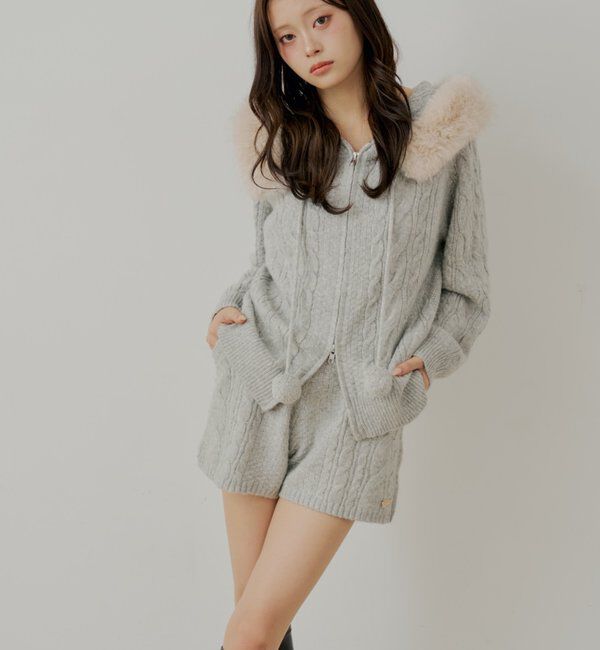  「【セットアップ対応】ケーブルショートニットパンツ」|チノ|