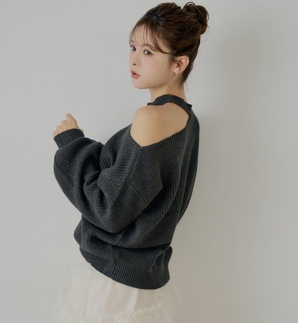  「肩スリットオフショルニット」|ニット・セーター|