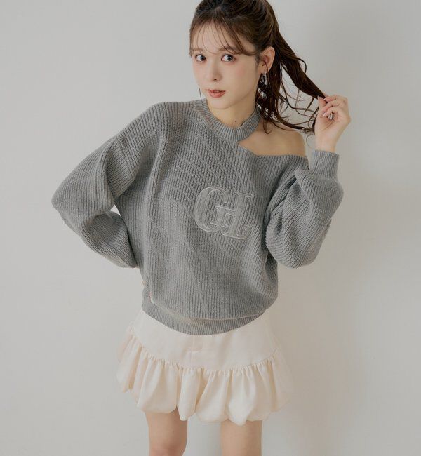  「肩スリットオフショルニット」|ニット・セーター|グレー