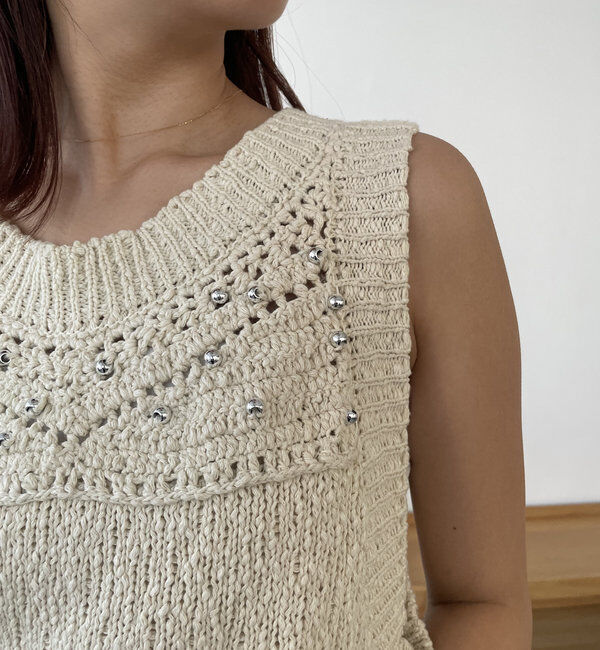  「＜YENN＞ビーズニットベスト」|ニット・セーター|
