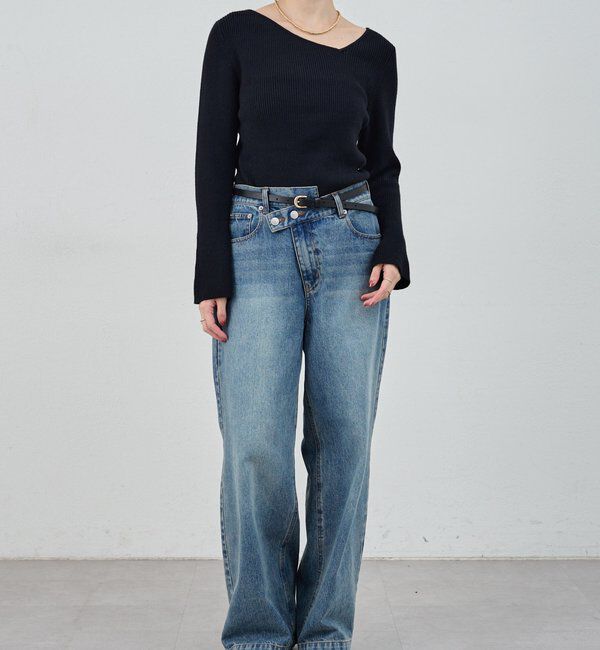  「【4色展開】アシンメトリーリブニット」|ニット・セーター|