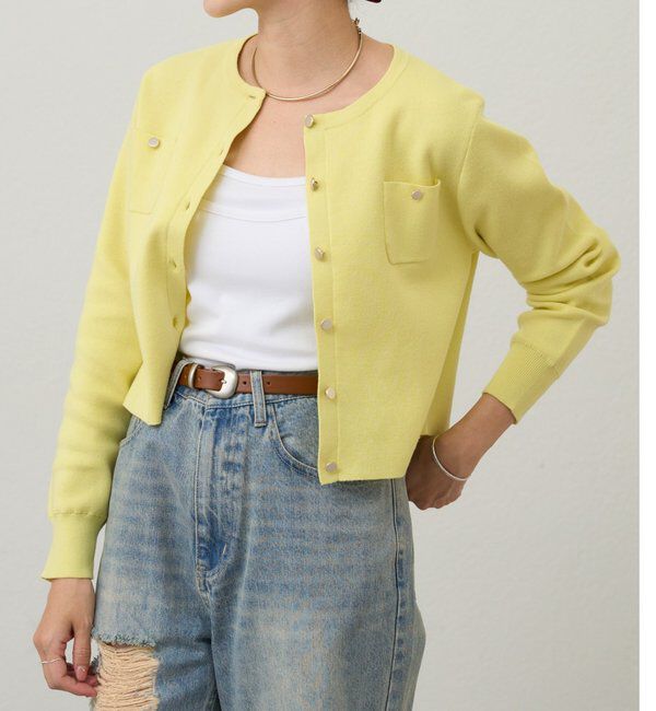  「【26SS予約】コットンニットショートカーディガン」|カーディガン|イエロー