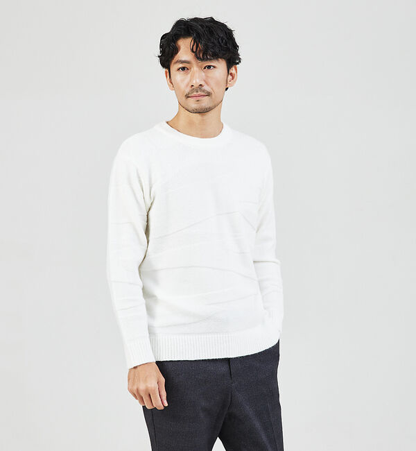 ABAHOUSE「【スポンジタッチ】シャドーカモフラ ニット」|ニット・セーター|ホワイト