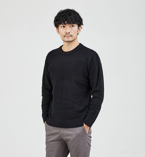 ABAHOUSE「【スポンジタッチ】シャドーカモフラ ニット」|ニット・セーター|ブラック