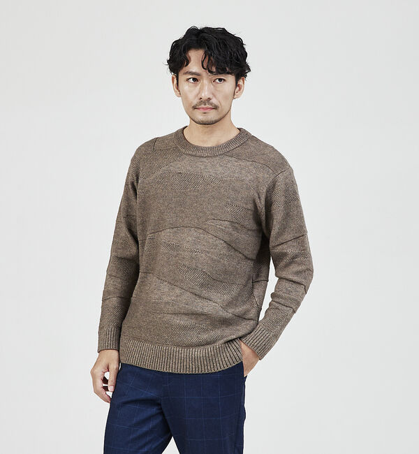 ABAHOUSE「【スポンジタッチ】シャドーカモフラ ニット」|ニット・セーター|モカ