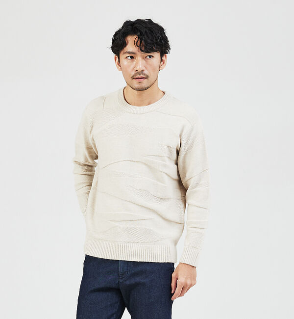 ABAHOUSE「【スポンジタッチ】シャドーカモフラ ニット」|ニット・セーター|グレージュ