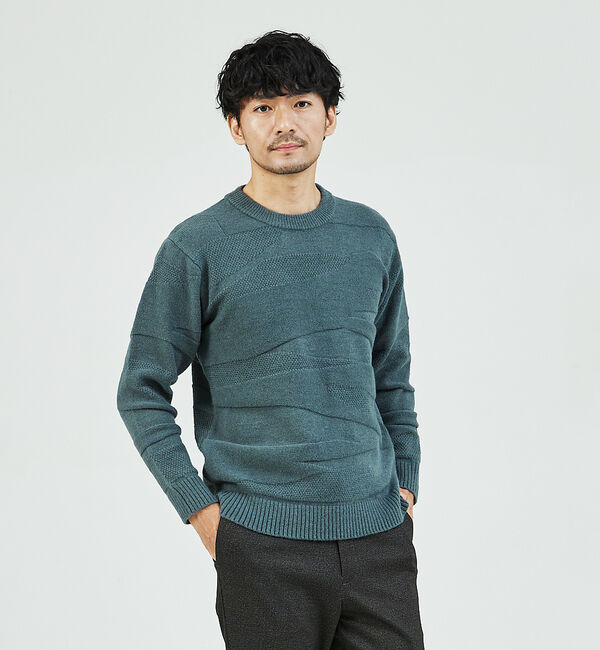 ABAHOUSE「【スポンジタッチ】シャドーカモフラ ニット」|ニット・セーター|グリーン