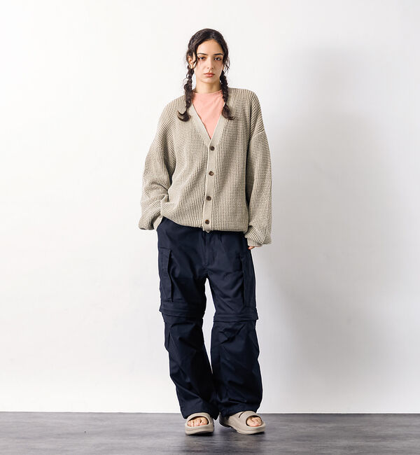 ABAHOUSE「【Revo.レボ】パウダーブリーチ加工ワッフルコットンニットカーディガン/ユニセ」|カーディガン|