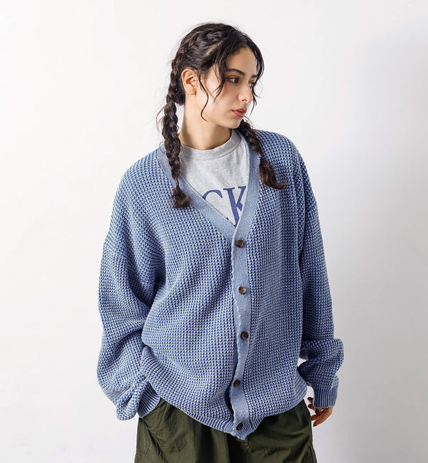 ABAHOUSE「【Revo.レボ】パウダーブリーチ加工ワッフルコットンニットカーディガン/ユニセ」|カーディガン|