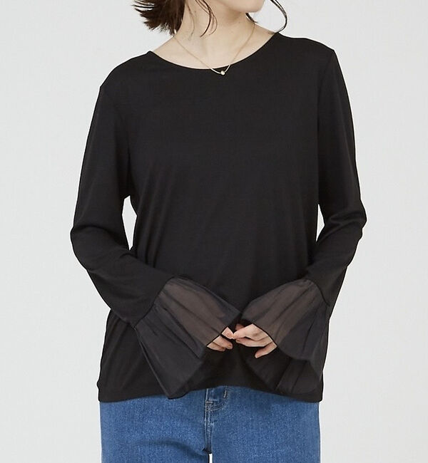 abahouse mavie「袖切替えベルスリーブレイヤードインナー」|Tシャツ・カットソー|ブラック系その他1