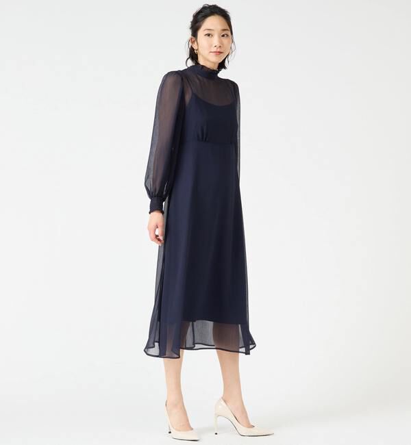 TIARA「フリルハイネックフレアドレス」|ワンピース|