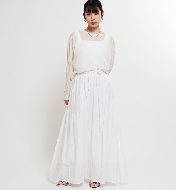 Soffitto「インド綿配色ゴムシャーリングギャザースカート」|スカート|ホワイト