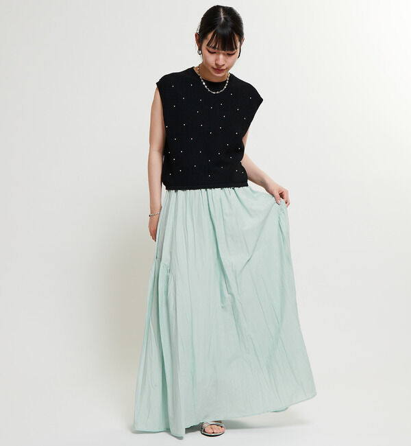 Soffitto「インド綿配色ゴムシャーリングギャザースカート」|スカート|