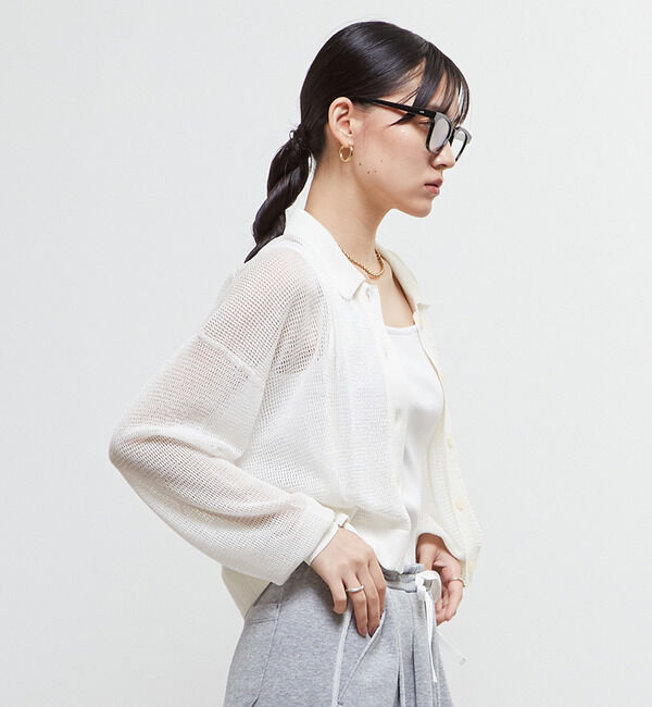 Soffitto「衿付きメッシュカーディガン」|カーディガン|