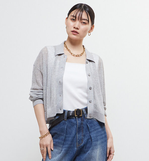 Soffitto「衿付きメッシュカーディガン」|カーディガン|グレー