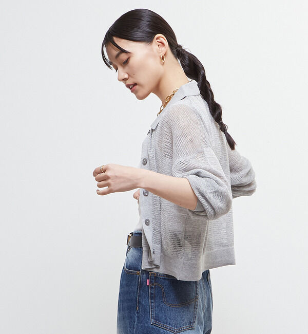 Soffitto「衿付きメッシュカーディガン」|カーディガン|