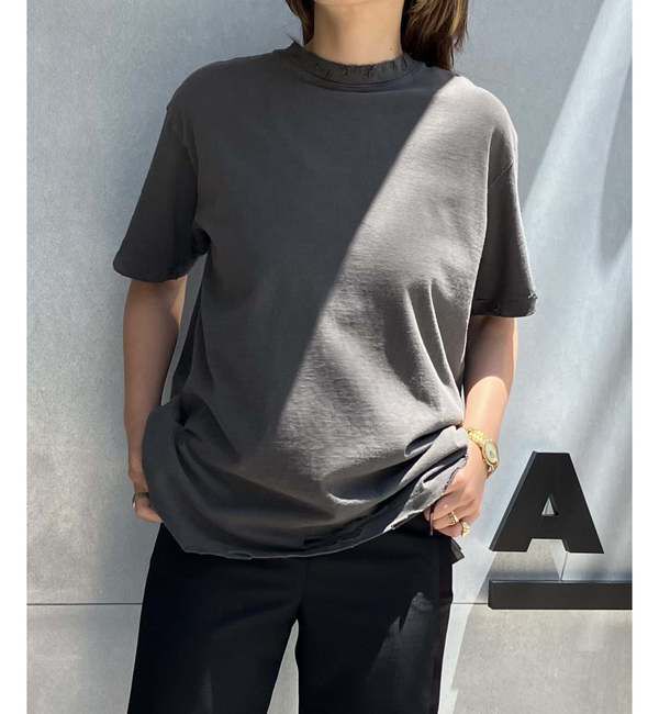 A_「【KURO/クロ】17/-ROUND SHAPE DYED DAMEGE TEE」|Tシャツ・カットソー|ブラック