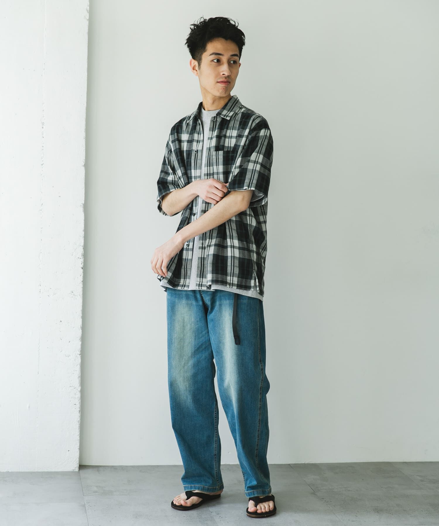 URBAN RESEARCH DOORS「カラミ織ショートスリーブチェックシャツ」|シャツ・ブラウス|