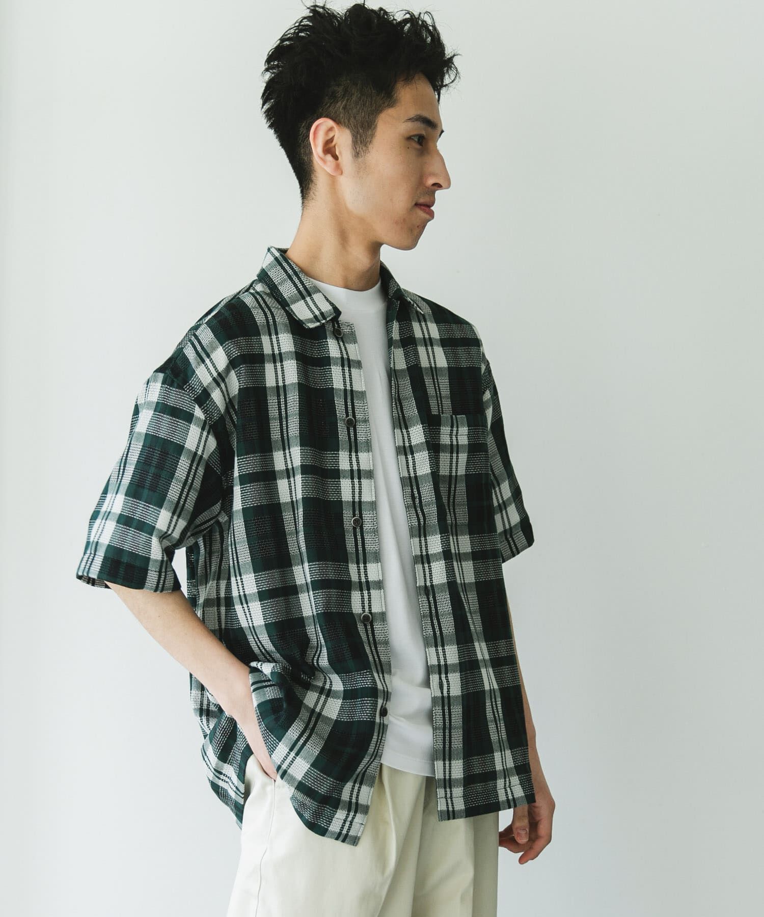 URBAN RESEARCH DOORS「カラミ織ショートスリーブチェックシャツ」|シャツ・ブラウス|